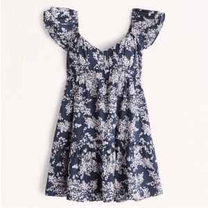A&F Ruched Flutter Sleeve Mini Dress - Navy Floral NWT